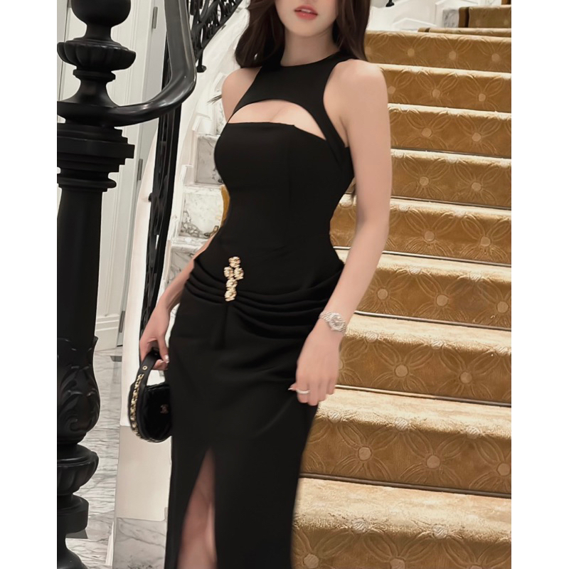 Đầm body khoét ngực kết hoa đá đi tiệc  MH10