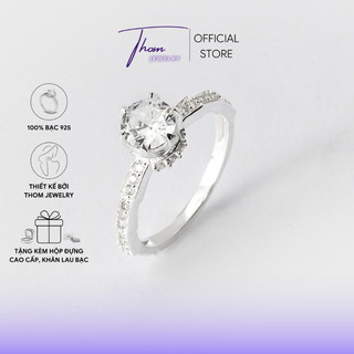 Nhẫn bạc 925 THOM ổ đá cao thiết kế thân đốt trúc tinh tế