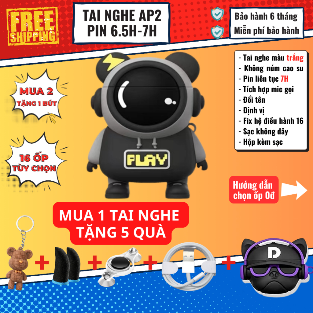 Tai Nghe AP2 AIRP2 Pin Hổ 7h Cảm Ứng Gõ Đa Điểm, Mic Nghe Gọi Đàm Thoại, Chất Âm Trong Ấm Phù Hợp Tai Nhỏ