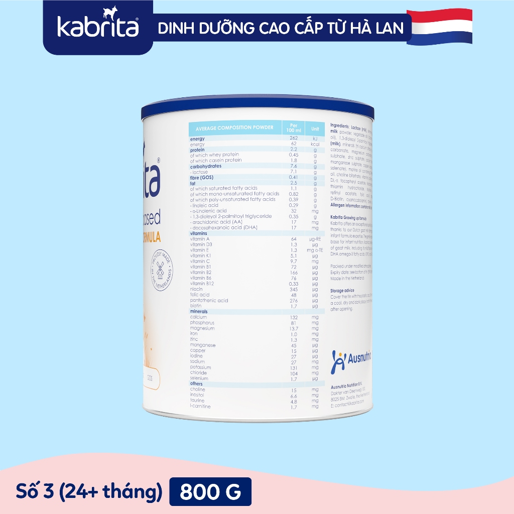 [Tặng Balo hình thú] Sữa dê Kabrita số 3 cho trẻ trên 24 tháng - Lon 800g