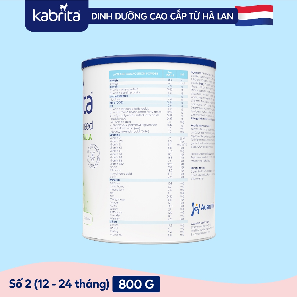 [Tặng Balo hình thú] Sữa dê Kabrita Hà Lan số 2 cho bé - Lon 800g