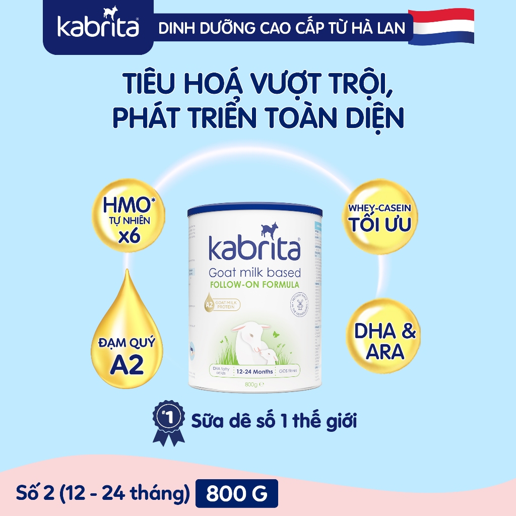 [Tặng Balo hình thú] Sữa dê Kabrita Hà Lan số 2 cho bé - Lon 800g