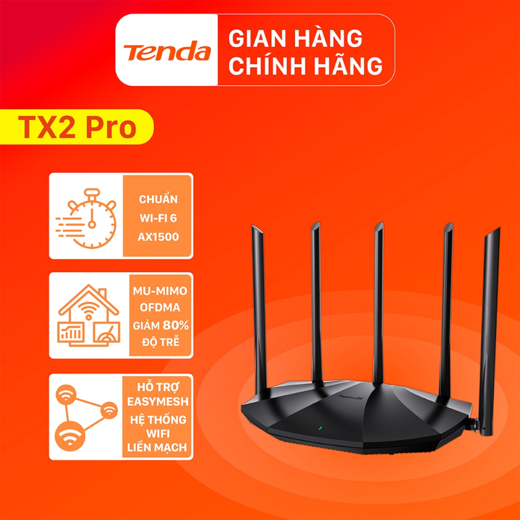 Tenda Thiết bị phát Wifi TX2 Pro Chuẩn Wifi 6 AX1500Mbps - Hãng phân phối chính thức