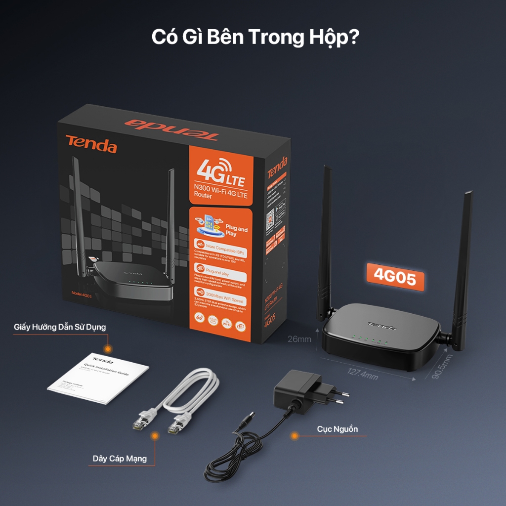 Tenda Bộ phát Wifi 2.4Ghz di động dùng sim 4G LTE 4G05 - Hãng phân phối chính thức