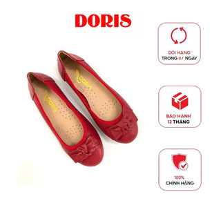 Giày búp bê đế bệt ❤️FREESHIP❤️ da thật SIÊU ÊM mũi tròn gắn nơ vuông màu đỏ DORIS DR004.