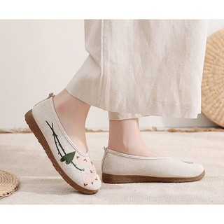 TAM05 - Giày linen thêu hoa sen