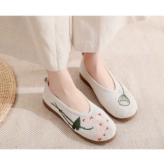 TAM05 - Giày linen thêu hoa sen