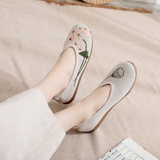 TAM05 - Giày linen thêu hoa sen