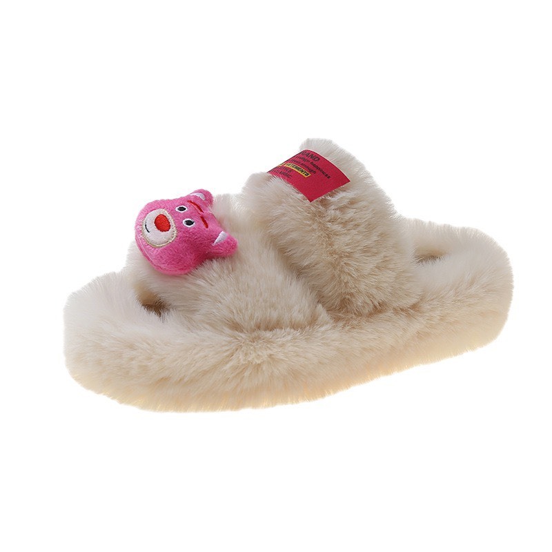 Dép nữ .dép lông quai ngang gắn sticker gấu poor và gấu dâu siêu yêu .tăng  1 size nhé các bạn