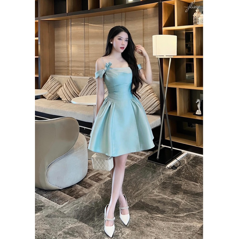 Đầm dự tiệc dáng ngắn phối nơ đá siêu xinh