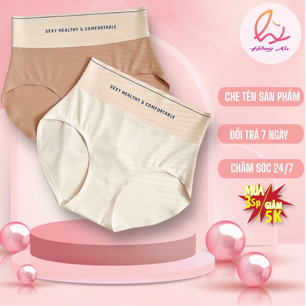 Quần Lót Su Lạnh Kháng Khuẩn Không Viền Cạp Cao HEALTH Có Lớp Đáy Cotton [ Hồng xù]