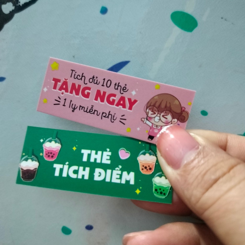 100 thẻ tích điểm mini kt 2x5,4cm, tích được 10 thẻ tặng 1 ly miễn phí