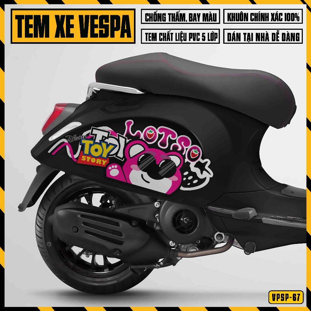 Tem Xe Vespa Sprint Primavera Gấu Dâu Lotso | VPSP67 | Team Decal Hình Dán Xe Máy Chống Nước Chống Xước
