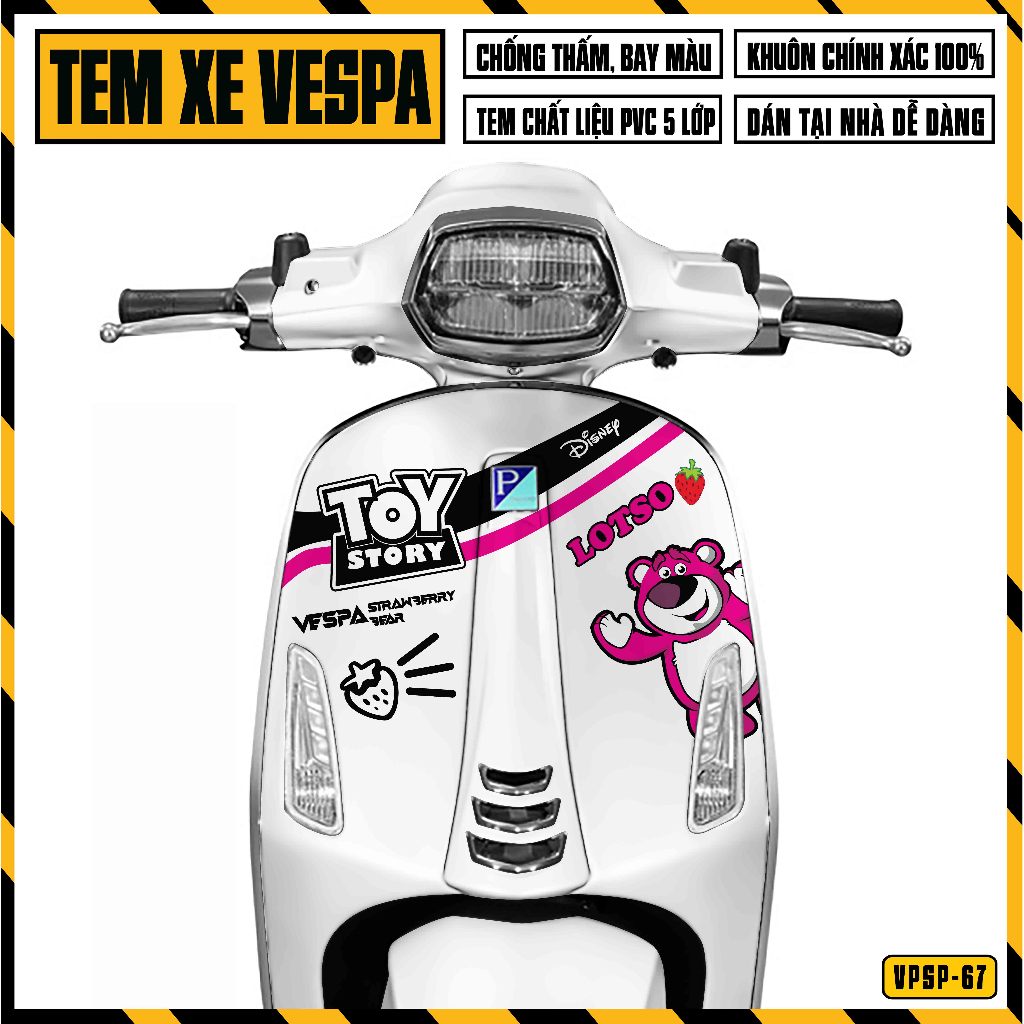 Tem Xe Vespa Sprint Primavera Gấu Dâu Lotso | VPSP67 | Team Decal Hình Dán Xe Máy Chống Nước Chống Xước