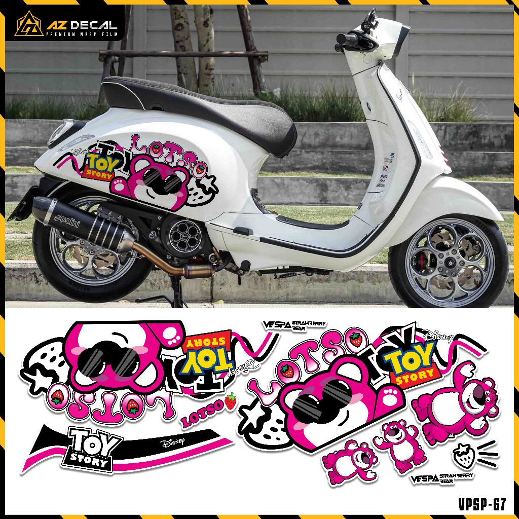 Tem Xe Vespa Sprint Primavera Gấu Dâu Lotso | VPSP67 | Team Decal Hình Dán Xe Máy Chống Nước Chống Xước