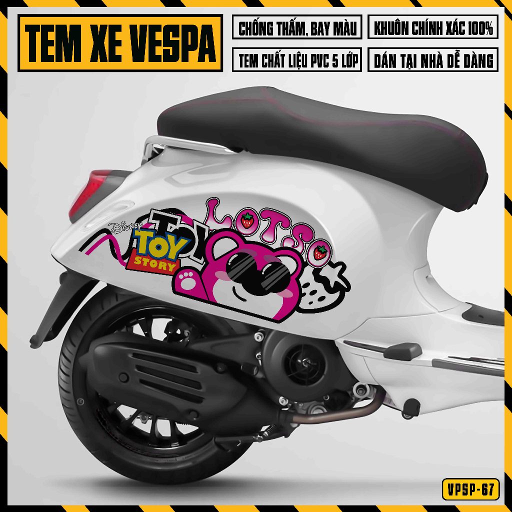 Tem Xe Vespa Sprint Primavera Gấu Dâu Lotso | VPSP67 | Team Decal Hình Dán Xe Máy Chống Nước Chống Xước