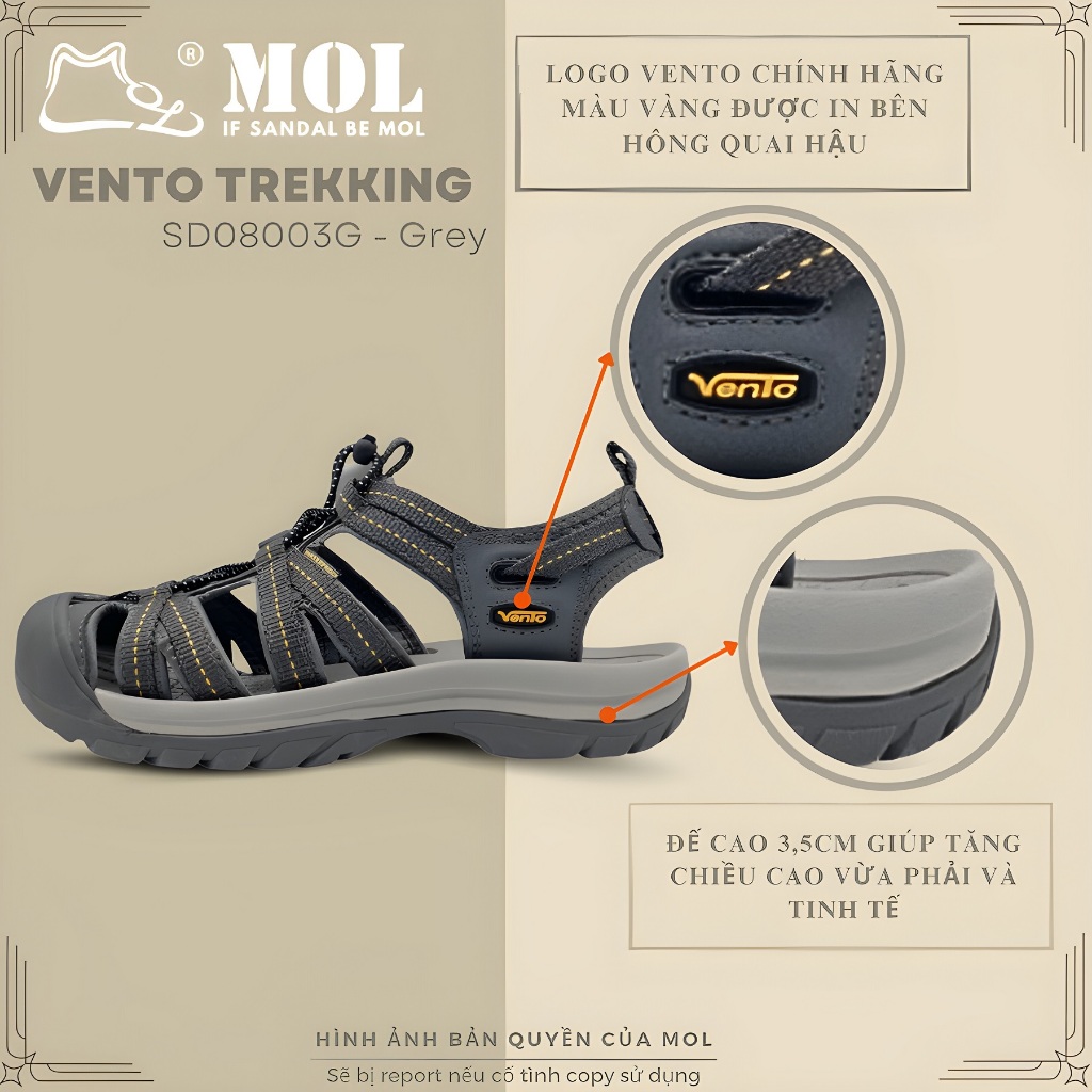 Giày sandal nam bít mũi Vento SD08003G màu xám có big size 44