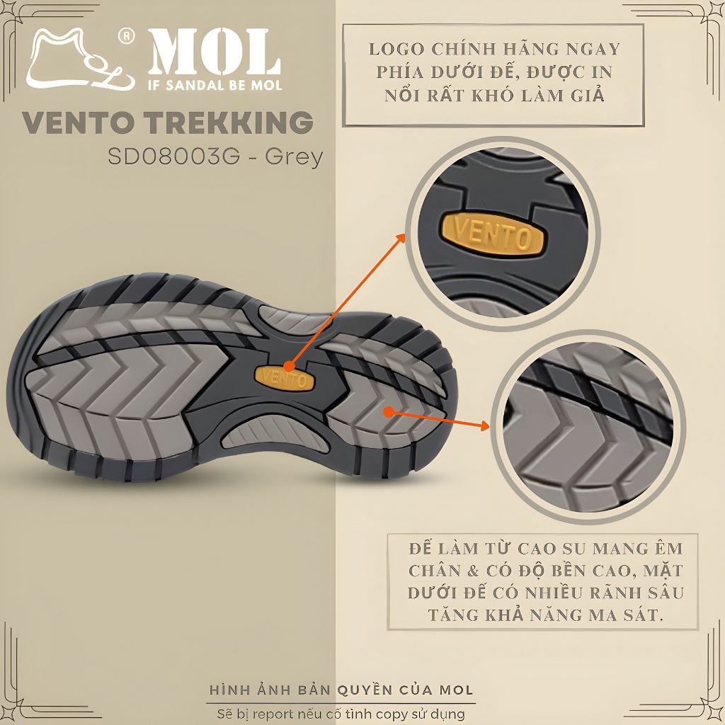 Giày sandal nam bít mũi Vento SD08003G màu xám có big size 44