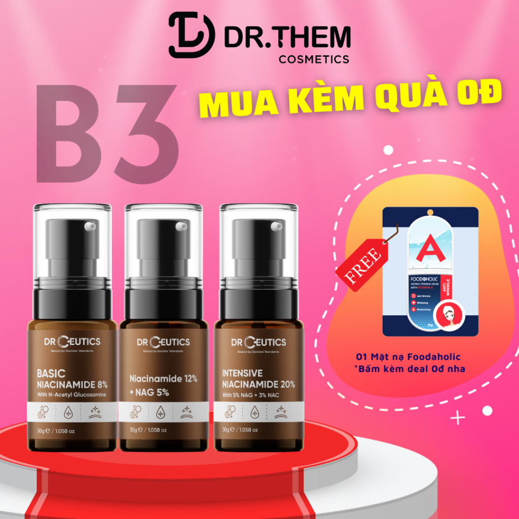 Serum Giảm Thâm DrCeutics Niacinamide 12% + NAG 5% (B3) Giảm Thâm Sáng Da Kiềm Dầu 30ml - 100ml