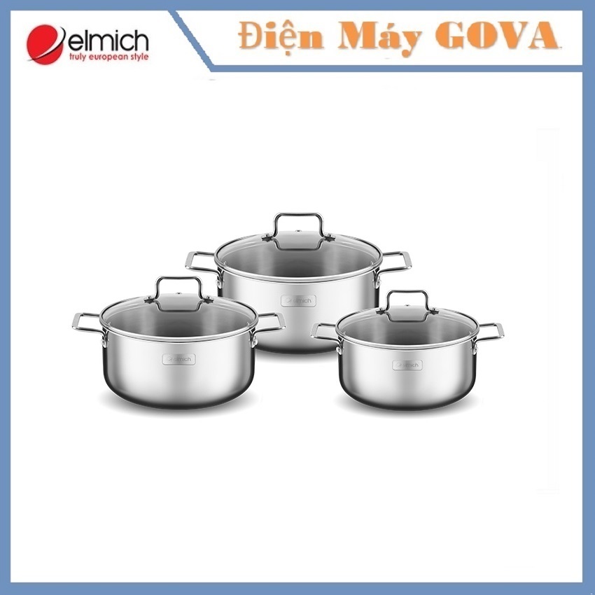 bộ nồi INOX cao cấp 3 lớp liền đáy TRI-Max 3 chiếc size 16-20-24cm - EL-3843 - ELIMICH