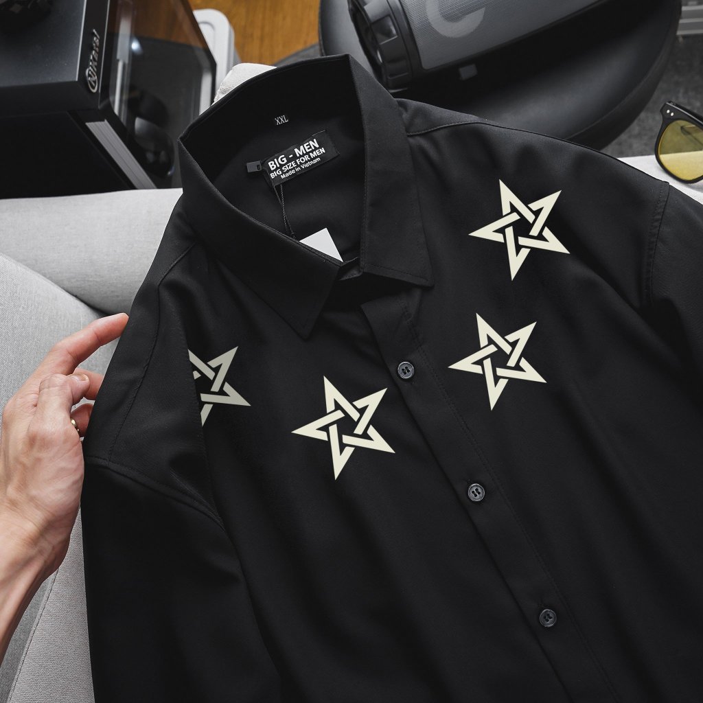 Big size - Áo sơ mi tay ngắn big size unisex in ngôi sao chất vải mịn mát bigsizemen <140kg