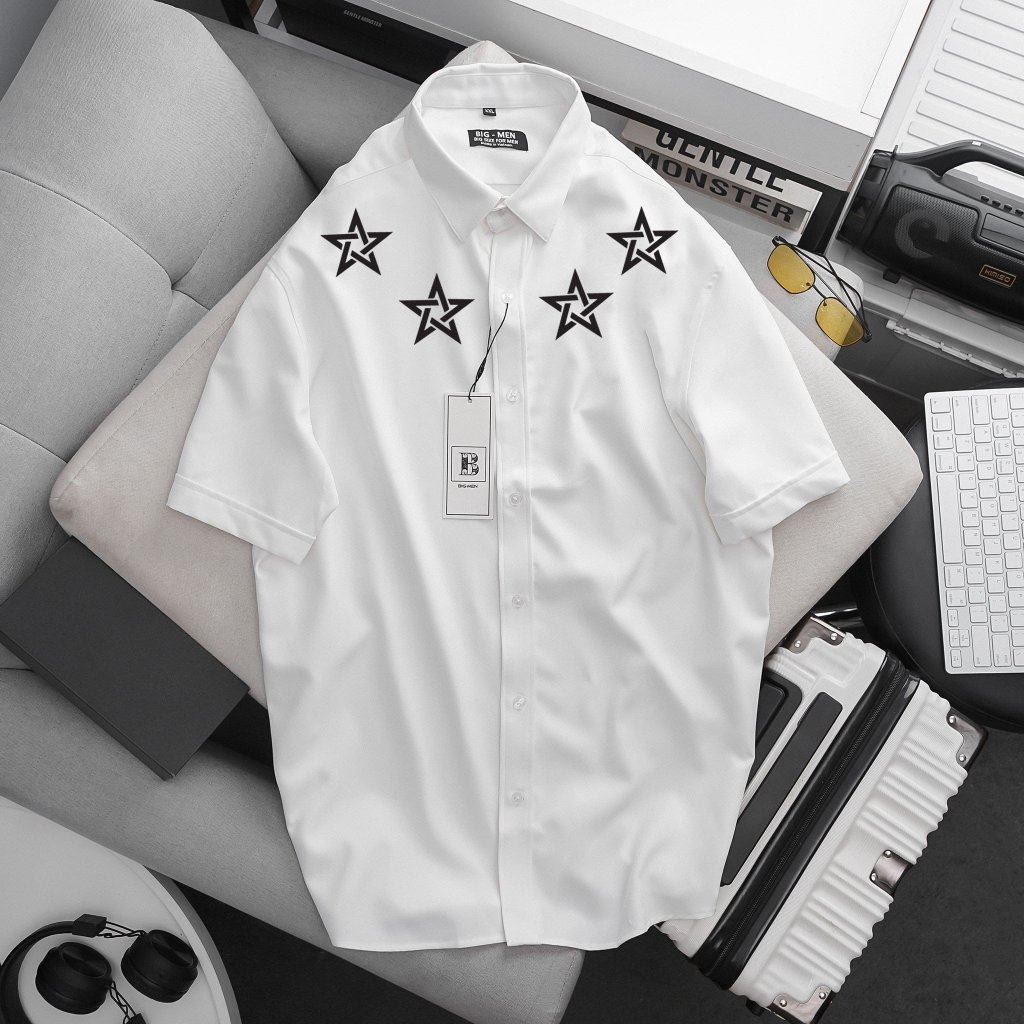 Big size - Áo sơ mi tay ngắn big size unisex in ngôi sao chất vải mịn mát bigsizemen <140kg