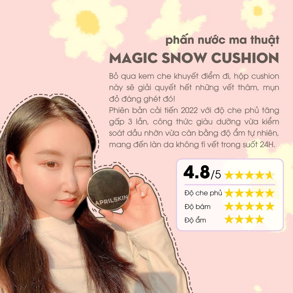 [TẶNG KÈM LÕI 15G) Phấn Nước Che Phủ Hoàn Hảo Aprilskin Magic Snow Cushion - kèm lõi (15gx2)