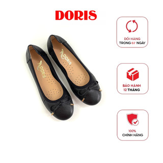 Giày búp bê nữ DORIS DR007 da thật mũi tròn gắn nơ nhỏ màu đen- CÓ BẢO HÀNH