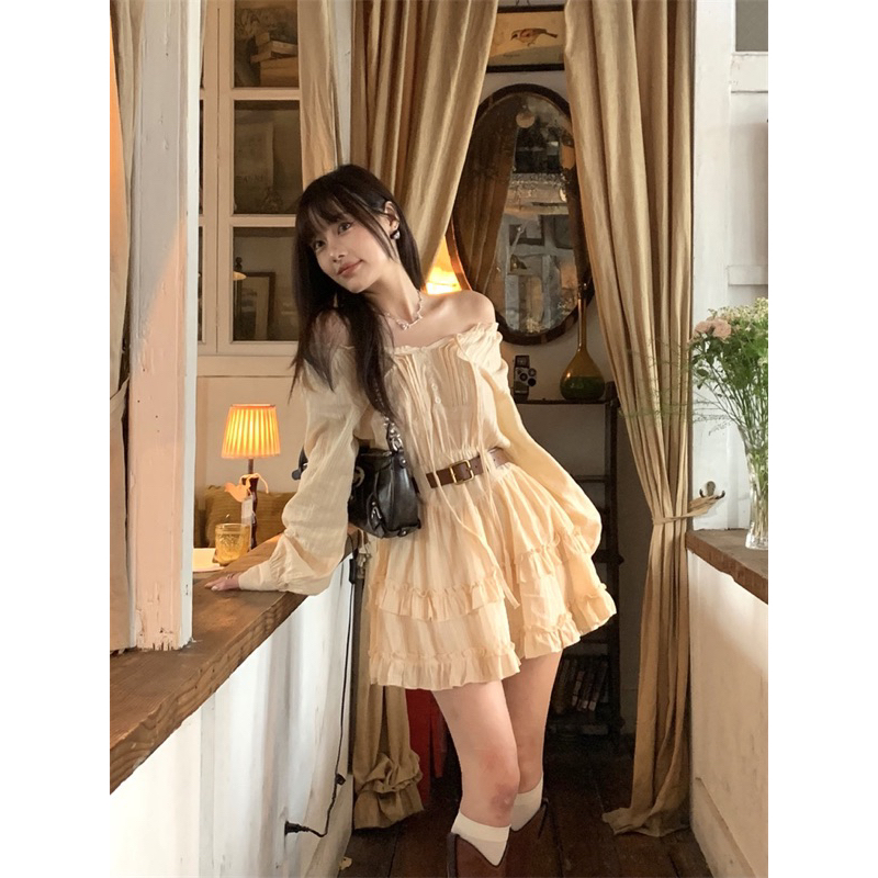 Váy dài tay tiểu thư dáng xoè