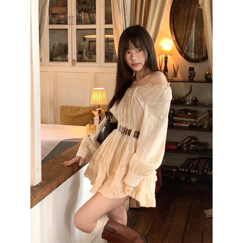 Váy dài tay tiểu thư dáng xoè