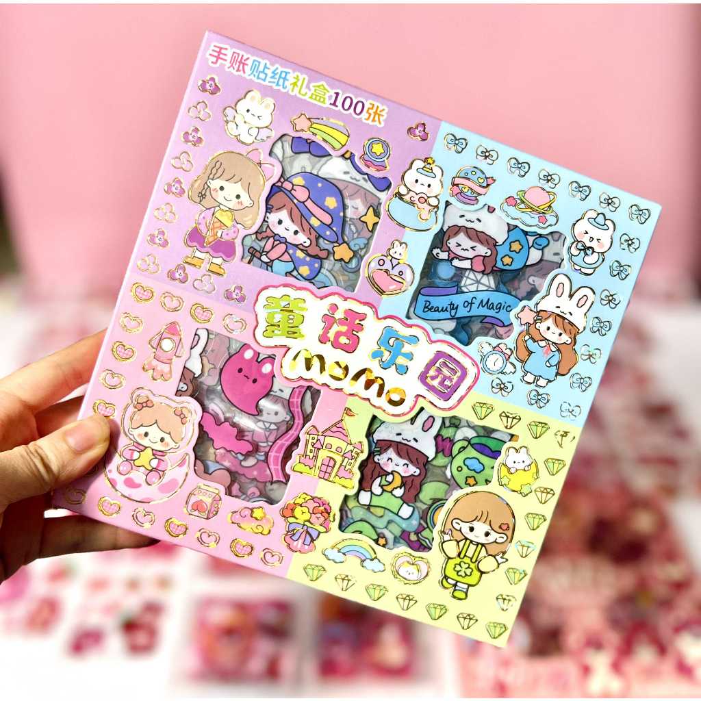 Sticker cute, Sticker 100 tấm, Sticker gấu dâu hình dán trang trí bình nước, sổ tay, điện thoại - Mèo Béo Kids Store