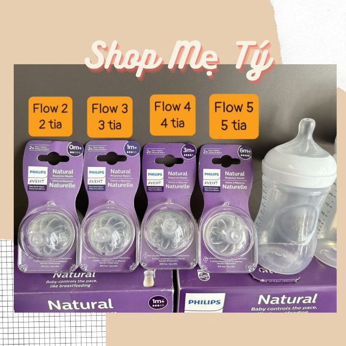 Mẫu mới Núm ti Avent Natural số 1, 2, 3, 4, 5 mẫu mới chính hãng