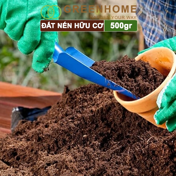 Đất Trồng Cây Greenhome, Viên Nén 500gr, Đã Qua Xử Lý, Bổ Sung Vi Sinh, Nở Gấp 5 Lần, Trồng Rau, Trộn Giá Thể Trồng Cây