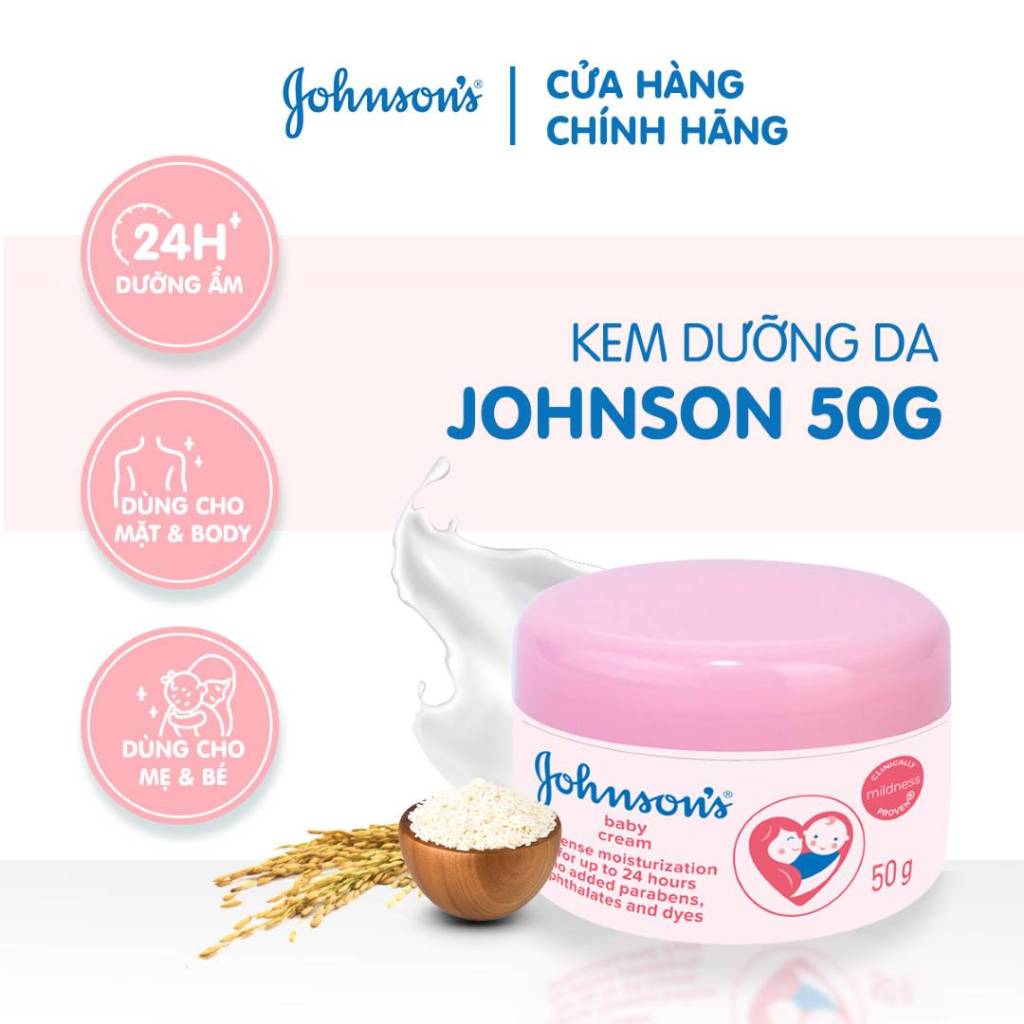 Kem dưỡng ẩm Johnson Baby Milk Cream 50g, kem dưỡng da cấp ẩm chăm sóc da toàn diện