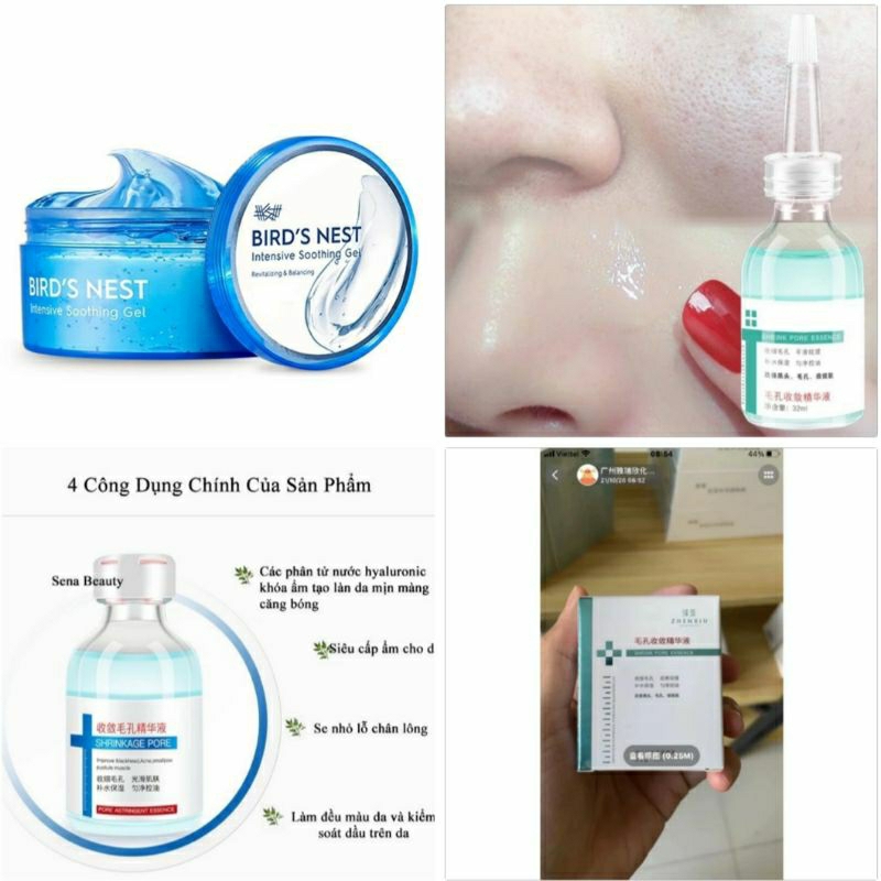 Bộ 2 sản phẩm dưỡng trắng se khít lỗ chân lông gồm gel nha đam và serum se khít lỗ chân lông zhenxiu