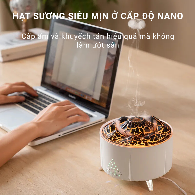 Máy xông tinh dầu kiểu núi lửa V32 - Tích hợp loa bluetooth - Tiếng ồn trắng mô phỏng âm thanh thiên nhiên giúp thư giãn