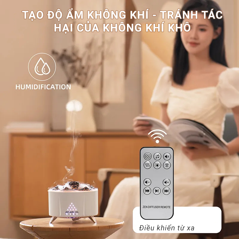 Máy xông tinh dầu kiểu núi lửa V32 - Tích hợp loa bluetooth - Tiếng ồn trắng mô phỏng âm thanh thiên nhiên giúp thư giãn