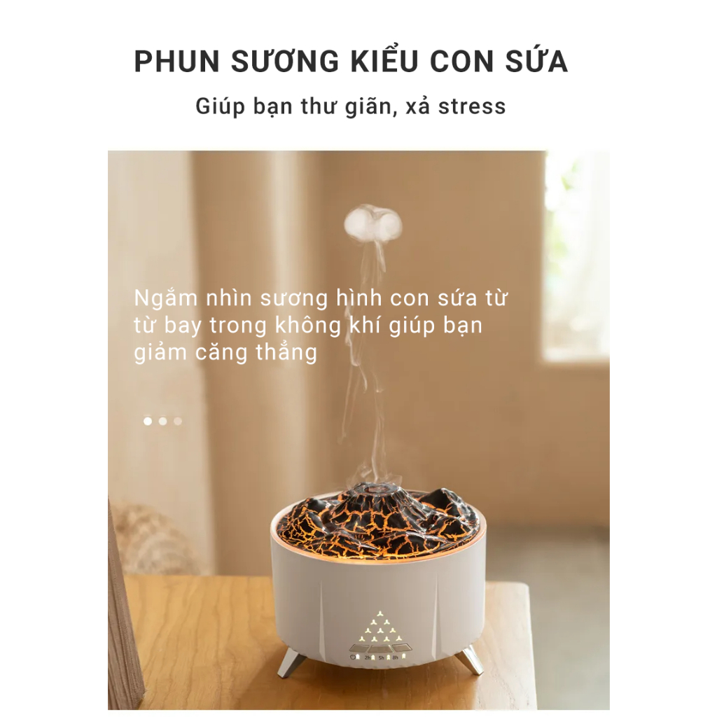 Máy xông tinh dầu kiểu núi lửa V32 - Tích hợp loa bluetooth - Tiếng ồn trắng mô phỏng âm thanh thiên nhiên giúp thư giãn