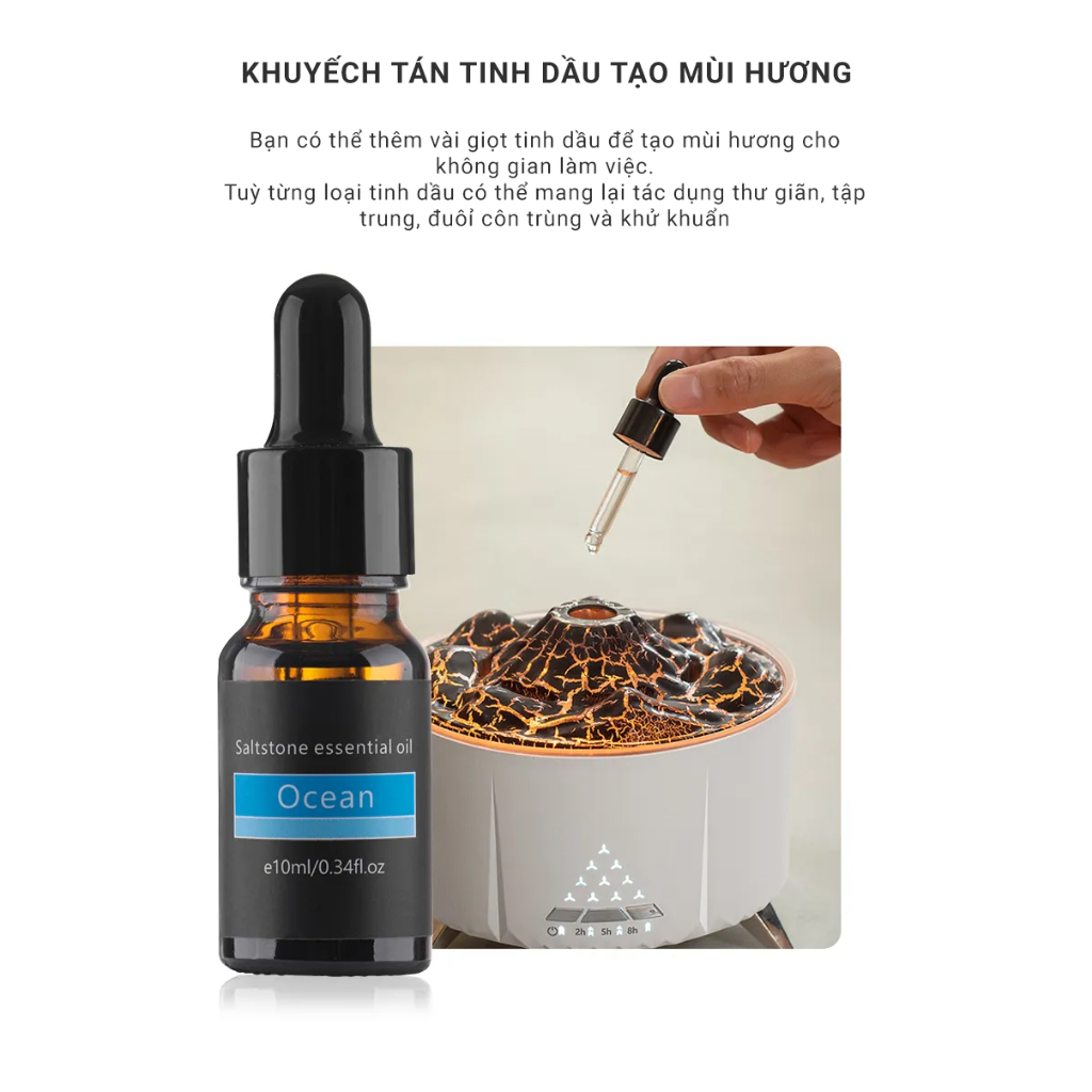 Máy xông tinh dầu kiểu núi lửa V32 - Tích hợp loa bluetooth - Tiếng ồn trắng mô phỏng âm thanh thiên nhiên giúp thư giãn