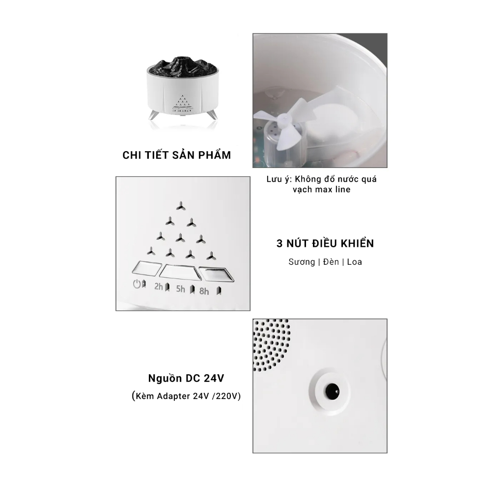 Máy xông tinh dầu kiểu núi lửa V32 - Tích hợp loa bluetooth - Tiếng ồn trắng mô phỏng âm thanh thiên nhiên giúp thư giãn