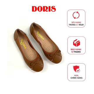 Giày búp bê ĐẾ BỆT  da thật SIÊU BỀN mũi tròn gắn nơ nhỏ màu bò DORIS DR007- CÓ BẢO HÀNH-CÓ SIZE 40.