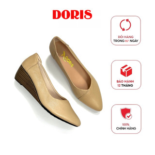Giày búp bê đế xuồng 5cm ❤️FREESHIP❤️ da thật SIÊU BỀN mũi nhọn trơn màu kem DORIS DR504.