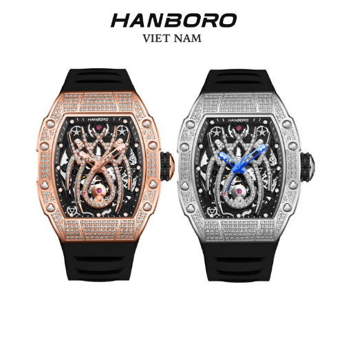 [Mã INBAU300 giảm 10% đơn 250K] Đồng hồ Hanboro HBR-922 mặt đính đá, máy cơ, kính Sapphire
