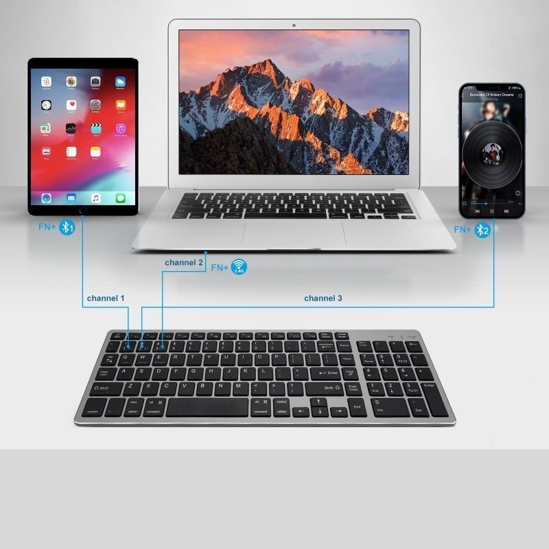 Bàn phím không dây K635 - pin sạc TypeC - đa kết nối bluetooth 5.0 + 3.0 + Usb wireless 2.4g