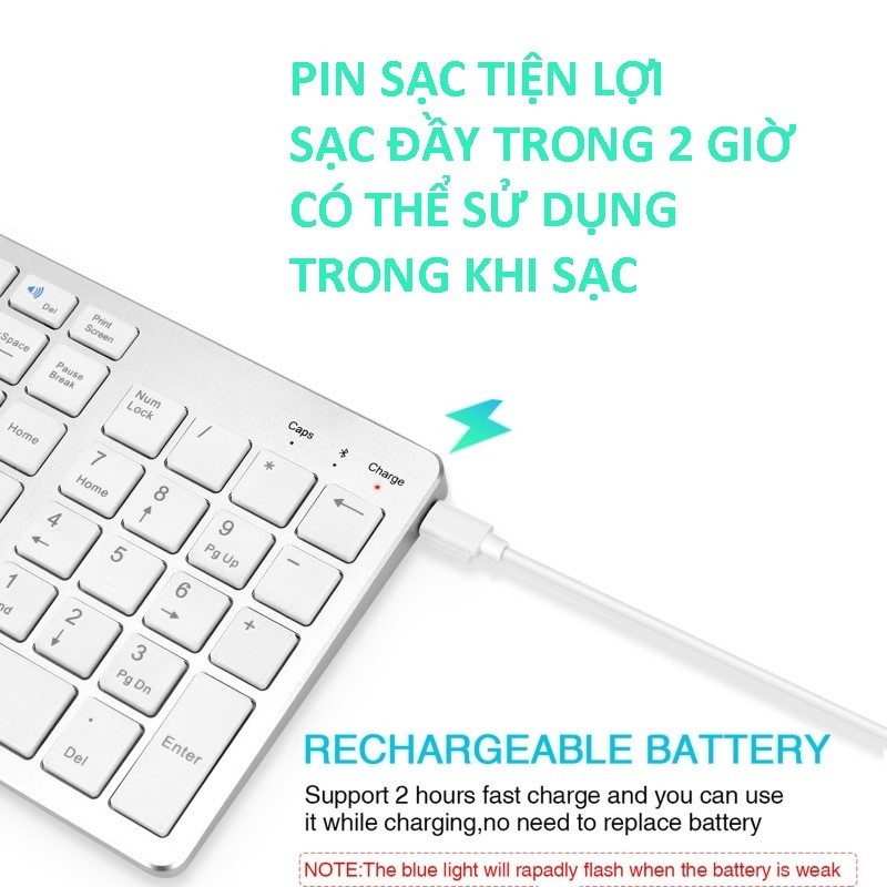 Bàn phím không dây K635 - pin sạc TypeC - đa kết nối bluetooth 5.0 + 3.0 + Usb wireless 2.4g