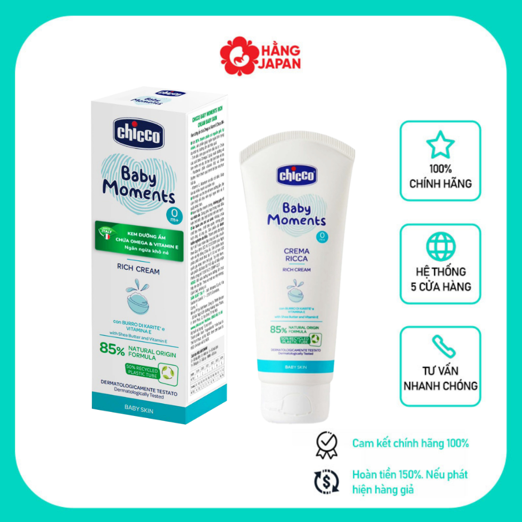 Kem dưỡng ẩm Chicco chứa Omega và vitamin E 100ml, chăm sóc cơ thể bé mẫu mới nhất - Hàng chính hãng
