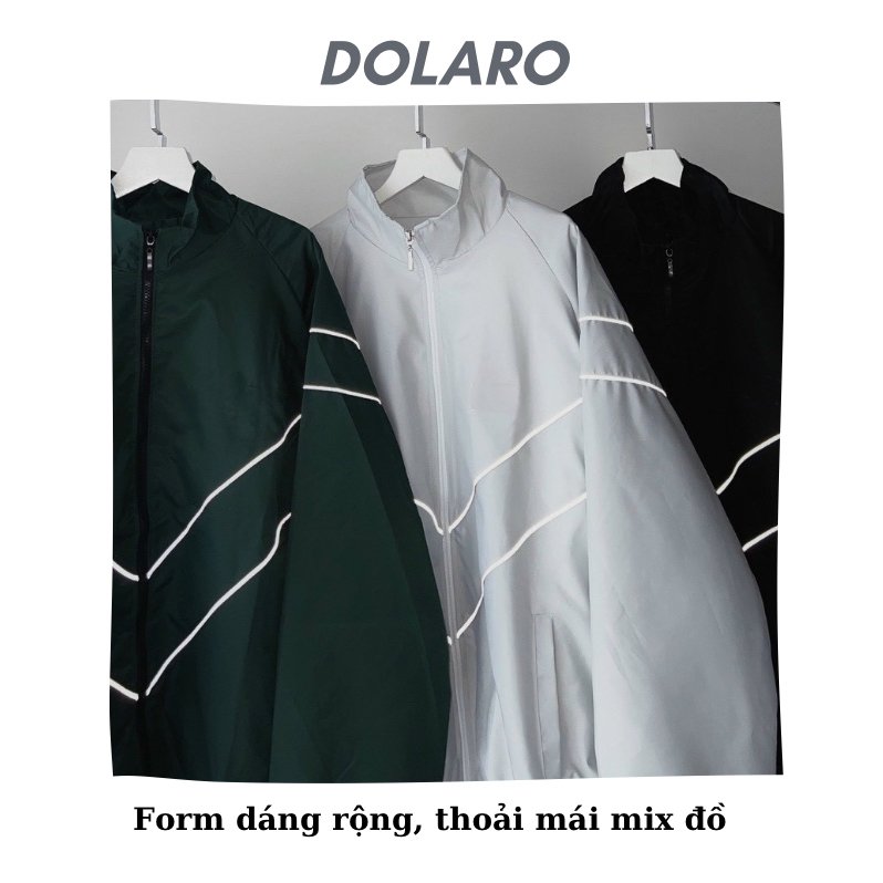 Áo khoác dù form rộng DOLARO 2 lớp nam nữ, áo khoác gió chống nắng phối viền phản quang