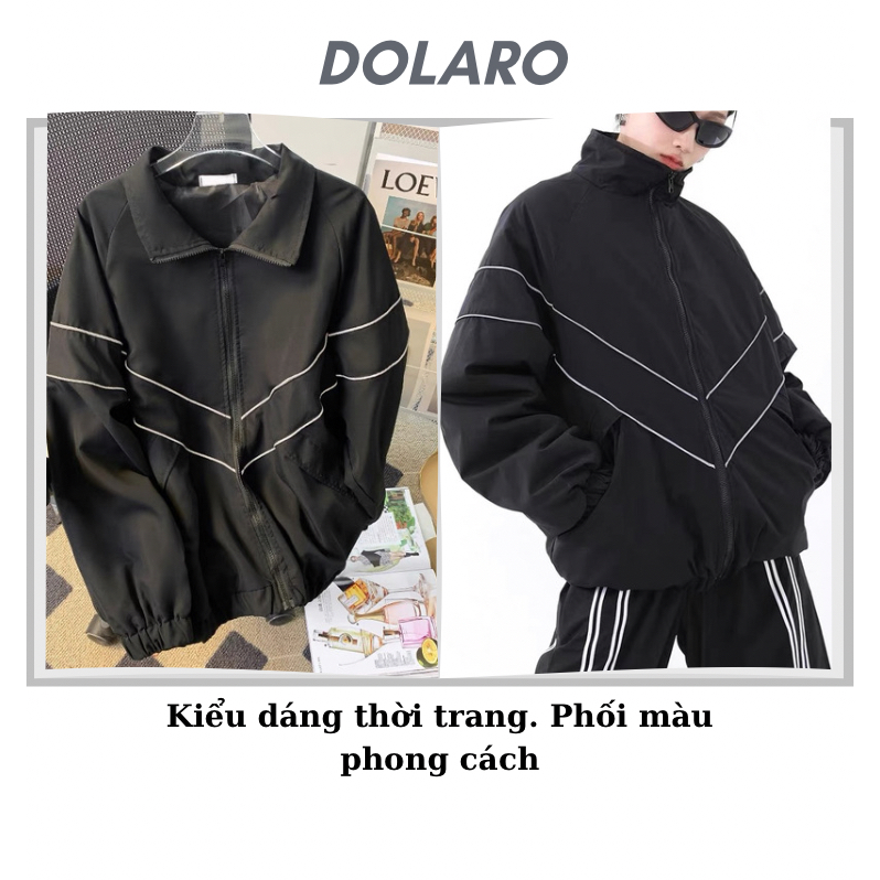 Áo khoác dù form rộng DOLARO 2 lớp nam nữ, áo khoác gió chống nắng phối viền phản quang