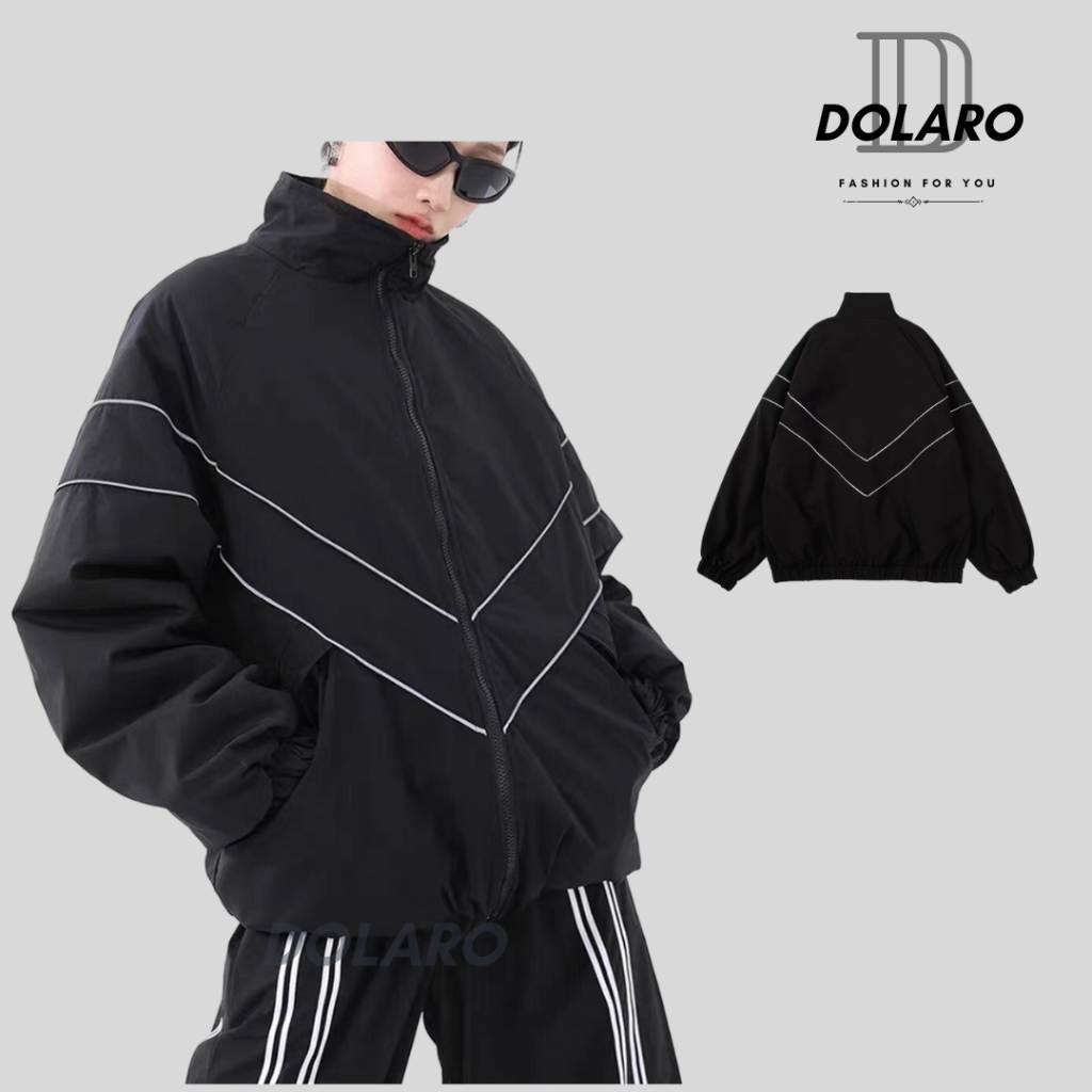 Áo khoác dù form rộng DOLARO 2 lớp nam nữ, áo khoác gió chống nắng phối viền phản quang