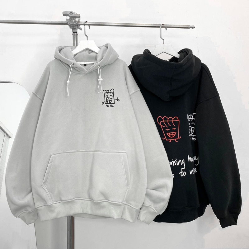 Áo Hoodie Nỉ Bông Cartoon Form Rộng Unisex